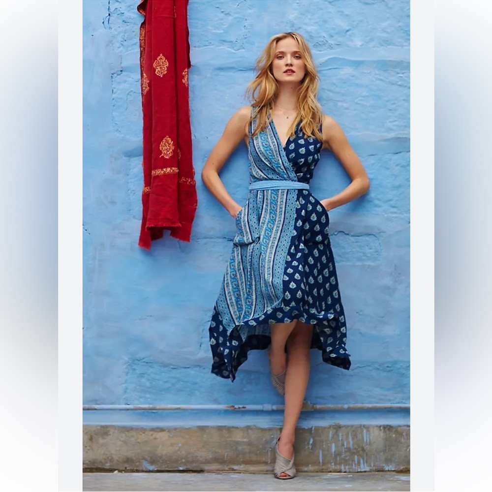 Maeve | Anthropologie sleeveless paisley faux wrap swing midi dress size…